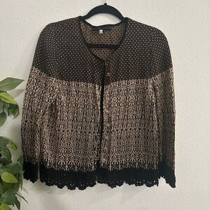 Peruvian Connection Black and Cream Cardigan basic timeless unique